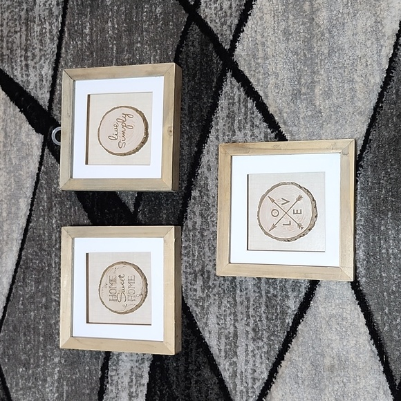 MINI ENGRAVED WOOD TREE SLICE SHADOW BOX 3 PC FRAME HOME WALL ART - Picture 8 of 10